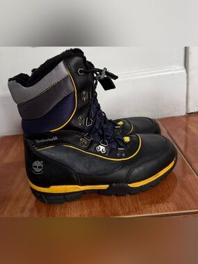 Timberland Black and Yellow Men's Waterproof Lace-Up Boots